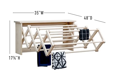 Extra Large Wall Clothes Drying Rack ~ Heavy Duty Solid Maple Hardwood