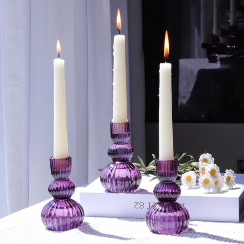 Purple Taper Candle Holders Set of 3 (3 Count)