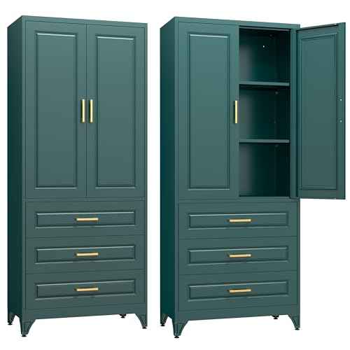 75" Metal Storage Cabinet with Doors and 2 Adjustable Shelves