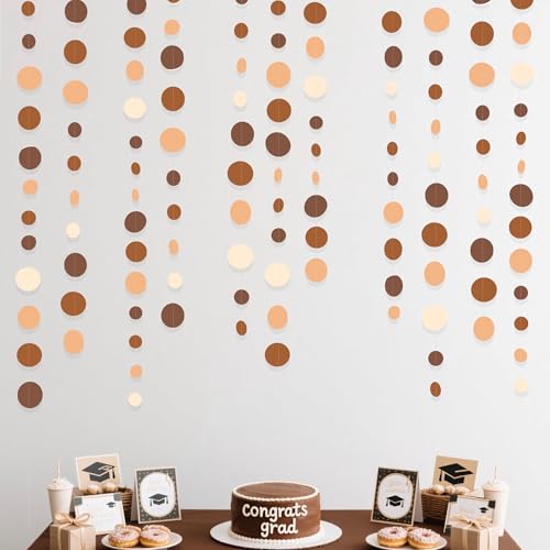 Ombre Brown Party Decorations Polka Dots Garlands Cream Tan Brown Boho Hanging Paper Circle Dots Streamer for Neutral Rustic Cowboy Western Teddy Bear Birthday Wedding Woodland Party Decor
