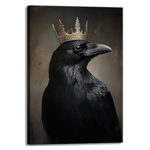 Raven King Wall Art Mysterious Black Bird Painting Dark Gothic Animal Canvas Print for Living Room Bedroom Home Office Inspirational Decor