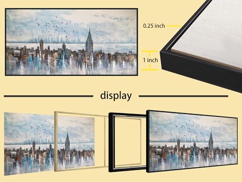 Cityscape Wall Art New York City Buildings Picture Modern Abstract Grey Skyline Birds NYC Painting Artwork for Bedroom Living Room Bathroom Home Office Decor