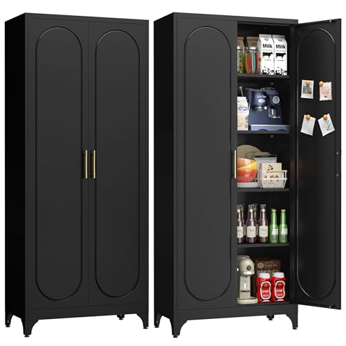 75" Tall Pantry Storage Cabinet with Doors and 4 Adjustable Shelves