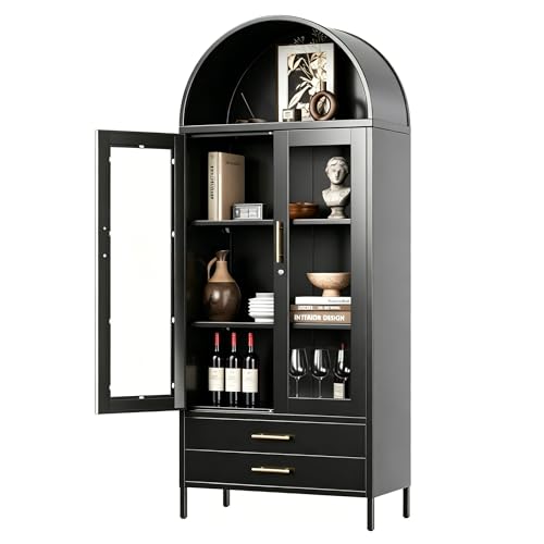 73" Metal Arched Display Cabinet with Glass Doors