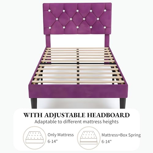 Twin Size Bed Frame with Diamond Tufted Headboard