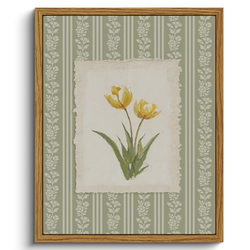 Framed Yellow Tulip Wall Art Vintage Botanical