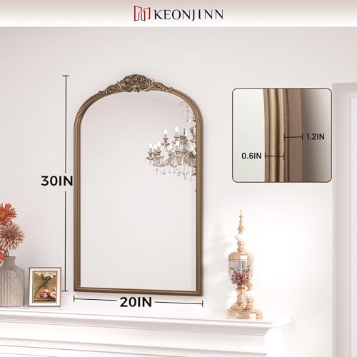20x30 Gold Vintage Arched Mirror for Wall