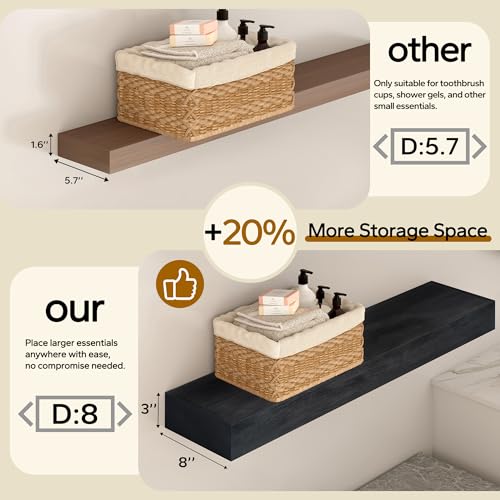 Floating Shelves 3 inch Thick for Wall Set of 2