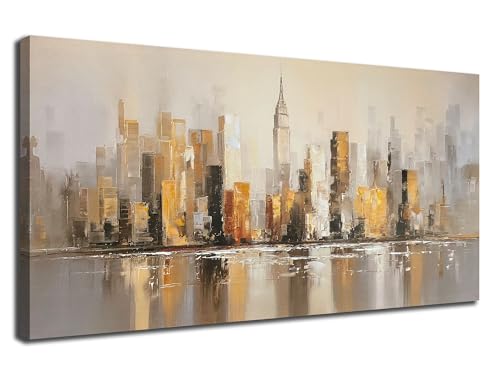 Abstract Cityscape Canvas Wall Art New York Skyline Painting 40"x20"