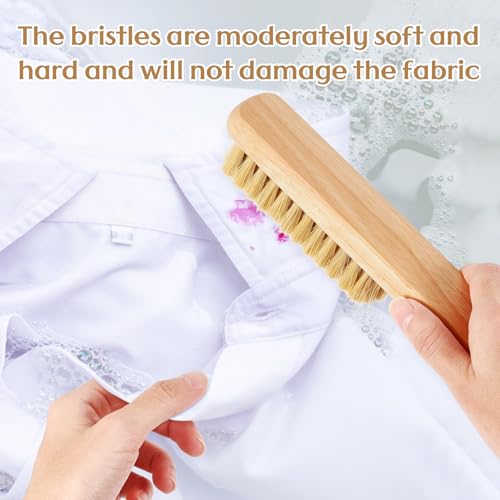 3 Pcs Wood Laundry Stain Brush Stain Remover Brushes with Boar Bristle Small Stain Brush for Clothes for Scrubbing Stains from Furniture Fabric Leather (3 Count)