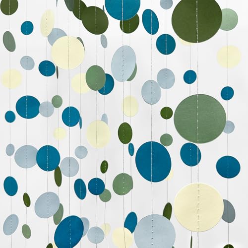 Sage Green and Dusty Blue Party Decorations Polka Dots Garlands Hanging Paper Circle Dots Streamer for Men Birthday Wedding Shower Engagement Retirement Silly Goose Party Decorations Supplies