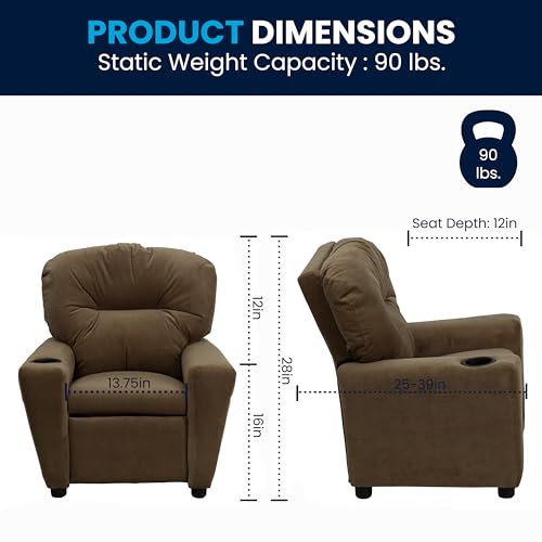 Chandler Microfiber Kids Recliner with Cup Holder and Safety Recline