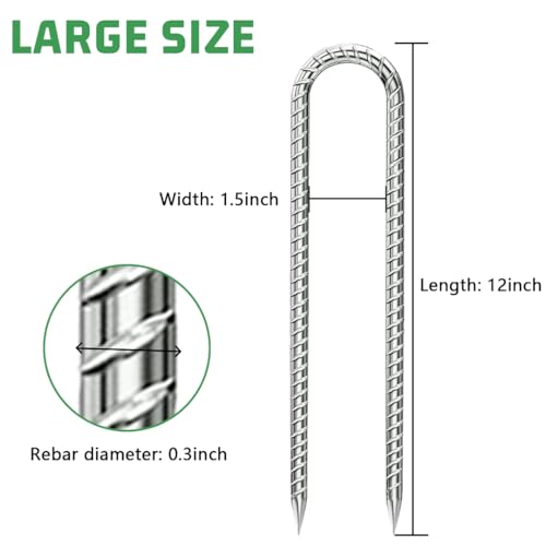Rebar-Stakes-12-Inch, Ground Stakes Heavy Duty U-Hook Galvanized Anti-Rust Heavy Duty Ground Anchors for Garden Dog Fence Chicken Coop Christmas Decorations Deer Fence 12pcs (12 Count)