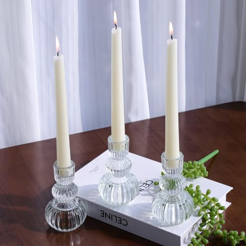 Clear Ribbed Candlestick Holders 4.3" H Set of 6 for Wedding Table (6 Count)