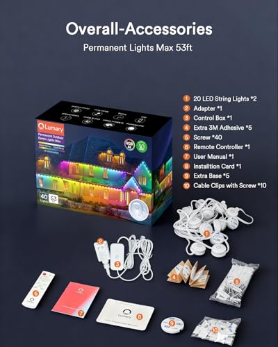 Permanent Outdoor Lights Max 53FT with 40 LED Eave Lights (53 Foot)