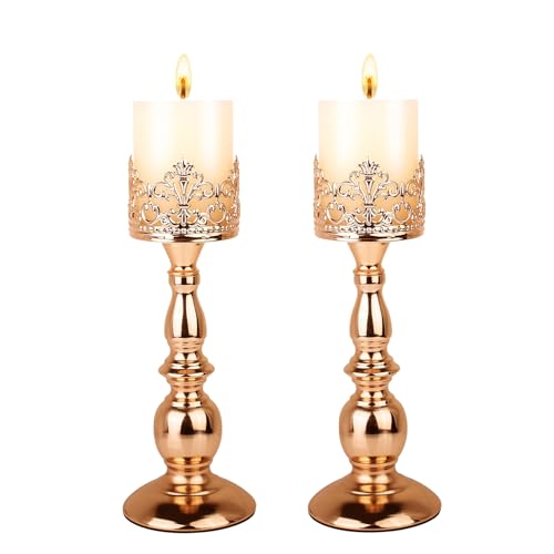 Candle Holders for Pillar Candles Gothic Gold Vintage Tall Candle Holders Set of 2 Decorative Large Table Centerpieces Candle Stand Decor (2 Count)