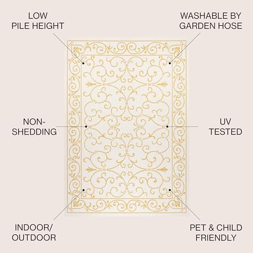 Vintage Filigree Indoor Outdoor Round Area Rug 5 Ft Cream