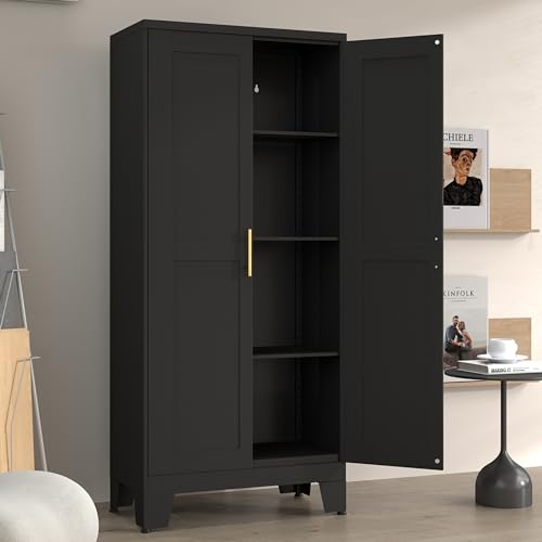 Metal Pantry Cabinet with 2 Doors and Adjustable Shelves