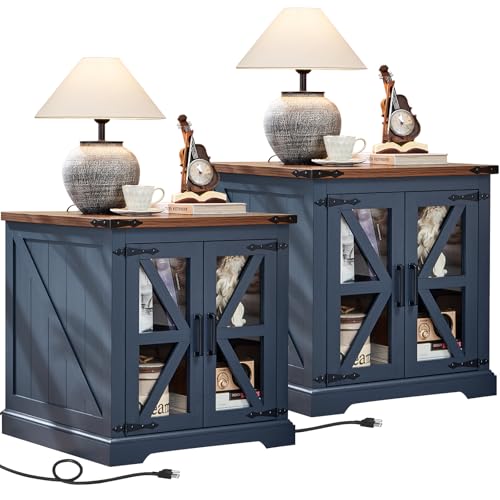 24'' End Table Set 2 with Charger for Living Room