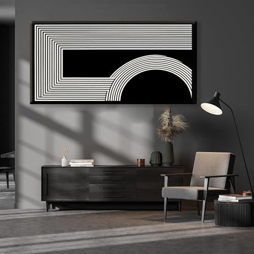 Large Abstract Wall Art Black And White Wall Art Geometric Line Print Painting Artwork Canvas Art Wall Decor Simple Picture Artwork For Living Room Bedroom Office Home Decor 29"X 58"