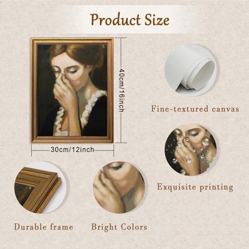 Funny Bathroom Wall Art Vintage Gold Framed Humorous Toilet Woman Covering Nose Printing Mid Century Amusing Lady Bad Smell Poster Farmhouse Wall Decor for Restroom