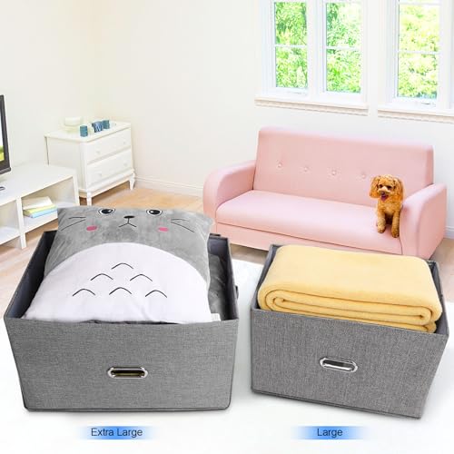 Large Linen Fabric Foldable Storage Bins with Removable Lid and Handles
