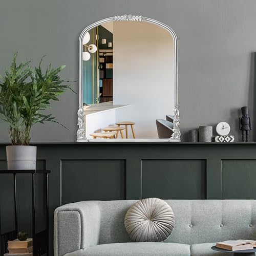 English Estate Carved Arch Wood Wall Mirror