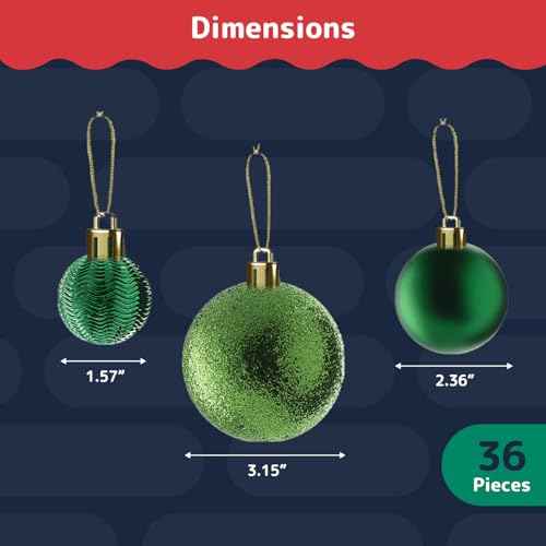 36 Pieces Green Christmas Ornaments Set