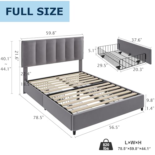 Full Size Bed Frame with 4 Storage Drawers