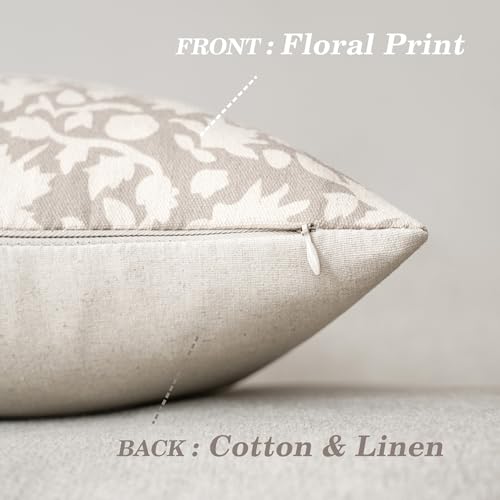 Set of 2 Decorative Neutral Floral Throw Pillow Covers Accent Farmhouse Cushion Covers Boho Vintage Pillowcase for Couch Sofa Bedroom Living Room Home Decor (2 Count)