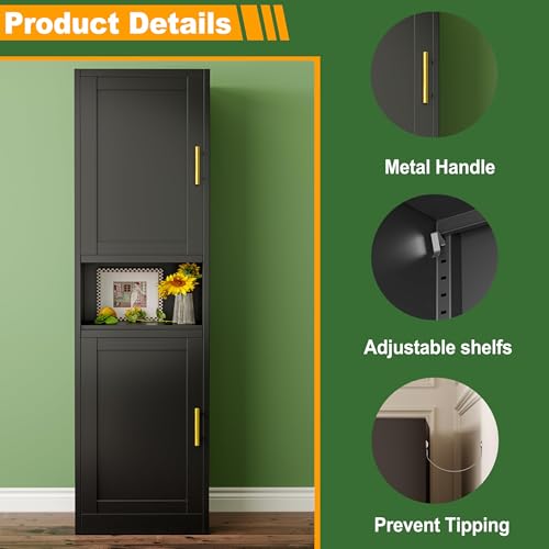 Tall Narrow Storage Cabinet 66.93" H Tall Bathroom Cabinet Metal Pantry Cabinets