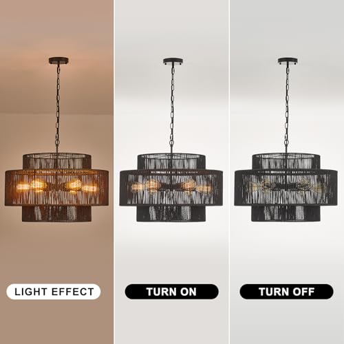 23.6" Black Rattan Chandelier