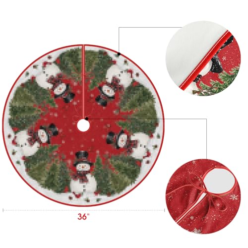 Cardinals Cedar Snowman with Scarf Christmas Tree Skirt 36"