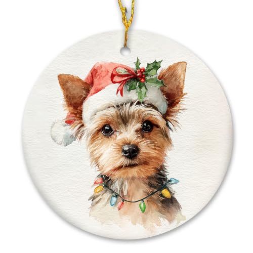 Santa Yorkshire Terrier Christmas Ceramic Ornament