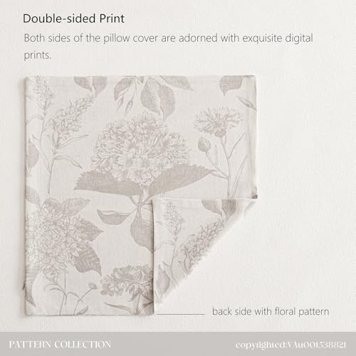Set of 2 Linen Floral Vintage Throw Pillow Covers Neutral Accent Print Decorative Cushion Covers Farmhouse Home Decor for Sofa Chair Couch Bedroom Living Room (2 Count)