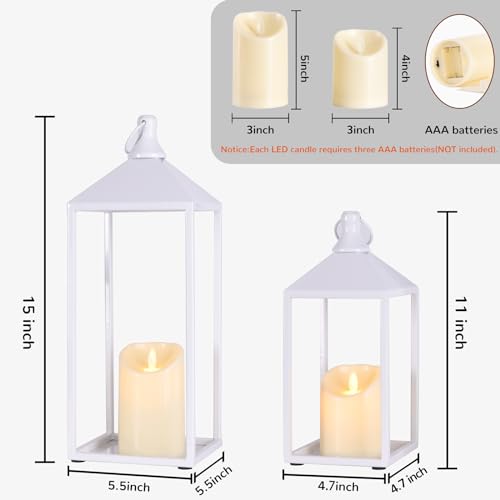 2 Pcs Wedding Lanterns Decorative with Candles White Farmhouse Lanterns (2 Count)