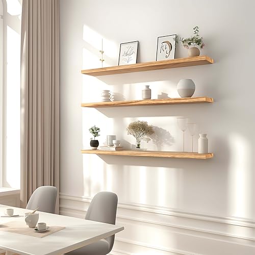 36 Inch Floating Shelves for Wall Rustic Light Wood Wall Shelves for Bedroom Set of 4 (4 Count)
