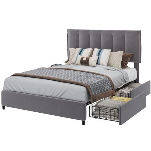 Full Size Bed Frame with 4 Storage Drawers