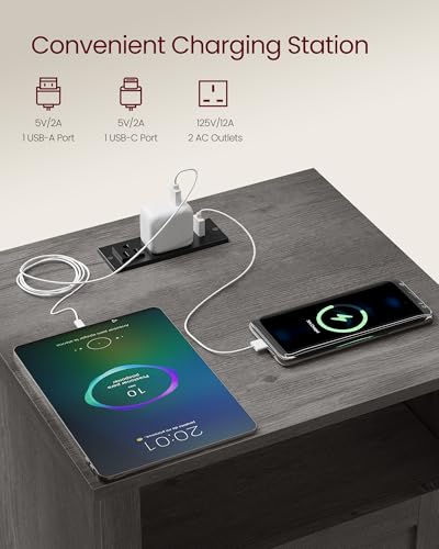 Farmhouse Nightstand with Charging Station