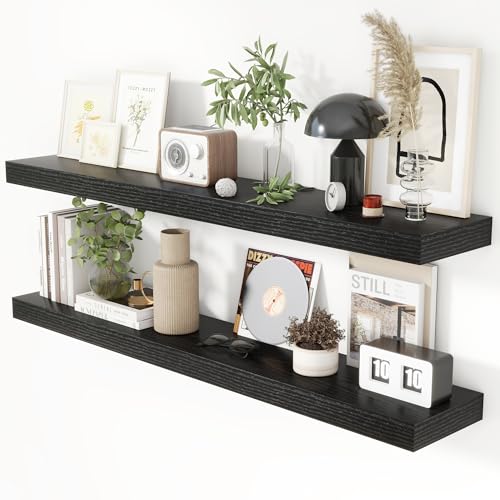 48 Inch Floating Shelves for Wall 8 Inch Deep Black Shelves Set of 2 (2 Count)