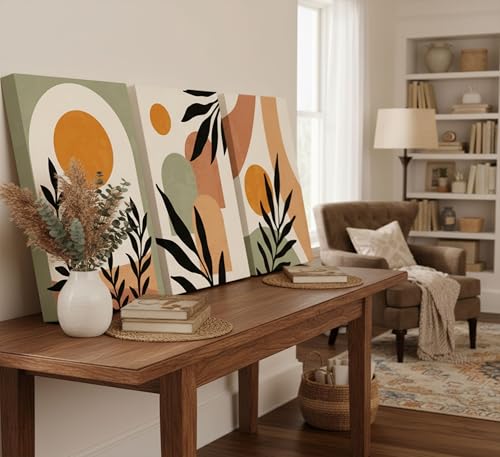 3 Pcs Mid Century Modern Boho Sun Canvas Wall Art 12x16in (3 Count)