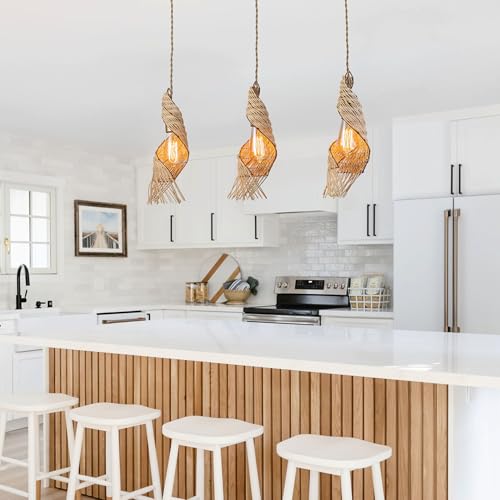 3 Light Modern Rattan Kitchen Island Pendant