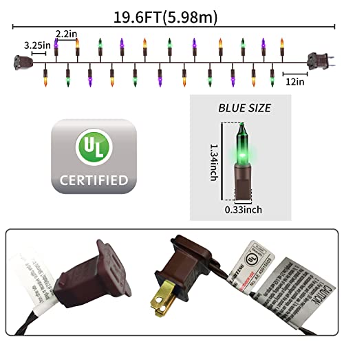 Brown Wire Orange & Purple & Green 100 Incandescent Bulb Mini String Lights for Indoor Halloween Tree Home Garland Birthday Wedding Party Festival Decoration (100 Count)