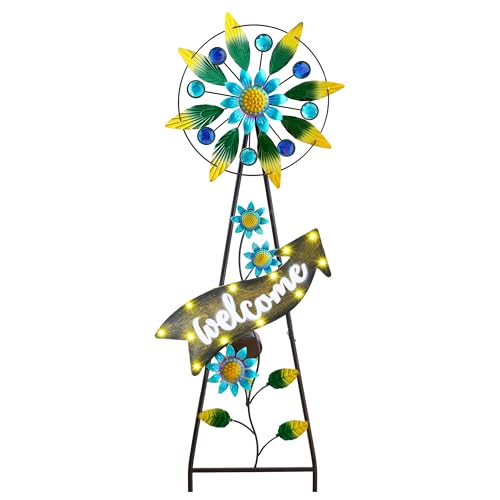 Solar Metal Hummingbird Wind Spinner Garden Stake 26"