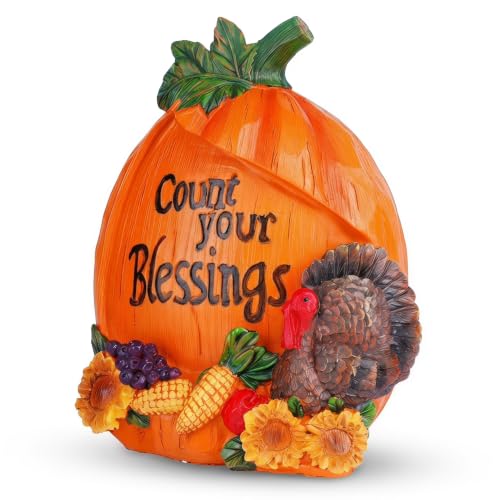 Fall Pumpkin Figurine with Turkey