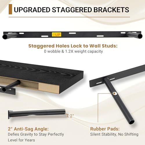 Black Floating Shelve 48 Inches 12 Inch Deep (2 Count)