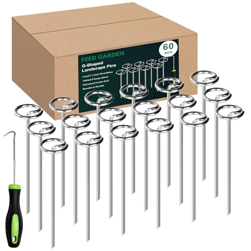 Heavy Duty Landscape Fabric Pins 8 Gauge 60 Pack with Pick Hook (60 Count)