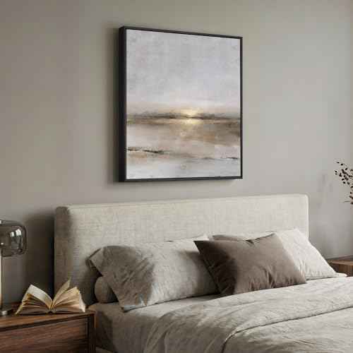 Framed Gray Black Gold Abstract Landscape Canvas Wall Art Decor