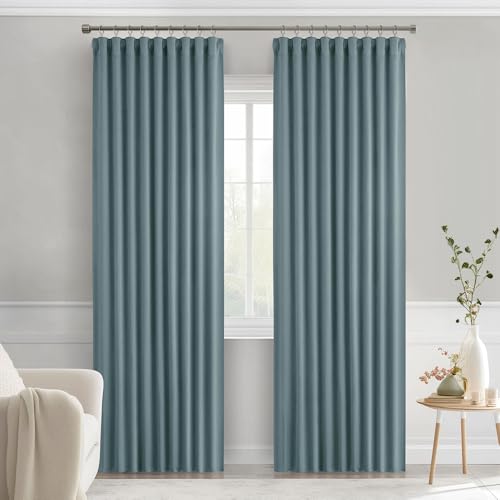 Greyish Blue Back Tab Blackout Curtains 52x84 Inch Length 2 Panels (2 Count)