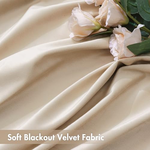 Beige Blackout Velvet Curtains Drapes 84 Inch Long 52"x84" Bedroom (2 Count)